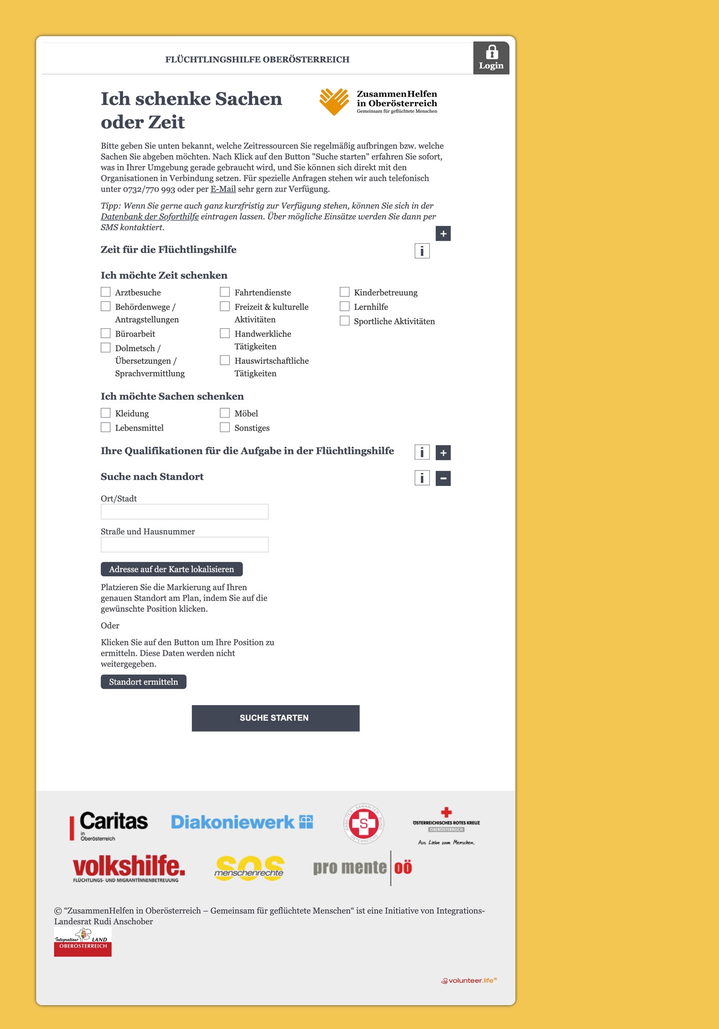 Zusammenhelfen Oberösterreich | oberoesterreich.volunteerlife.xyz | 2015 (Screen Full) © echonet communication GmbH